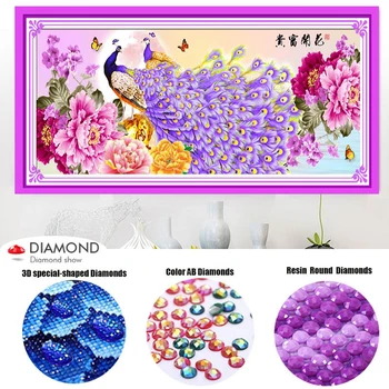 

Diamond Embroidery Peacock & pony Full DIY Diamond Painting Cross Stitch 3D Diamond Mosaic Bead Picture Decor QA2