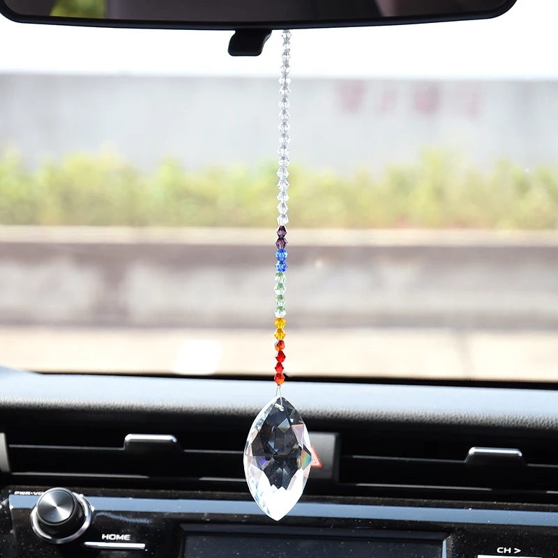 1PCS Rainbow Crystal Suncatcher Rear View Mirror Car Charm Ornament