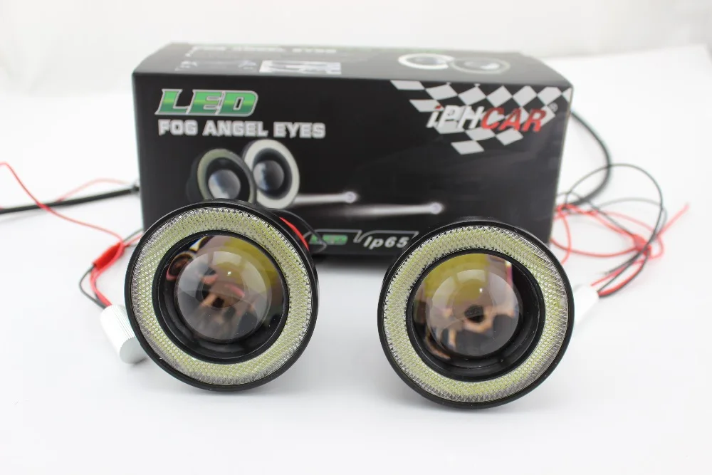 

universal DRL Car fog lamps projector lens with 30w COB LED lens angel eyes fog light 2pcs free shipping