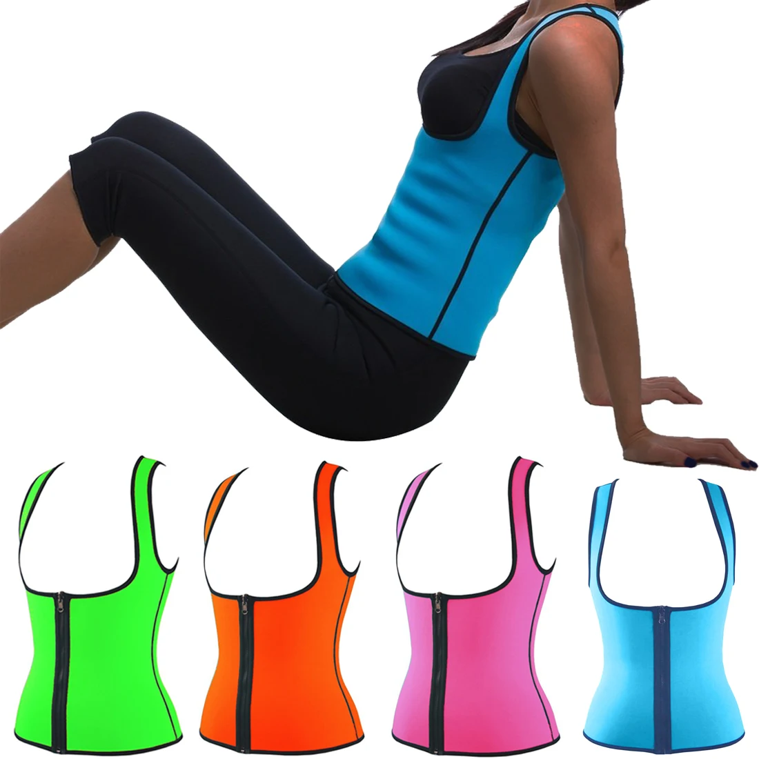 Yoga Fitenss Shirt Body Slimming Shapewear Neoprene Waist Trainer Underbust Zipper Reversible Corset Women Plus Size S-3XL