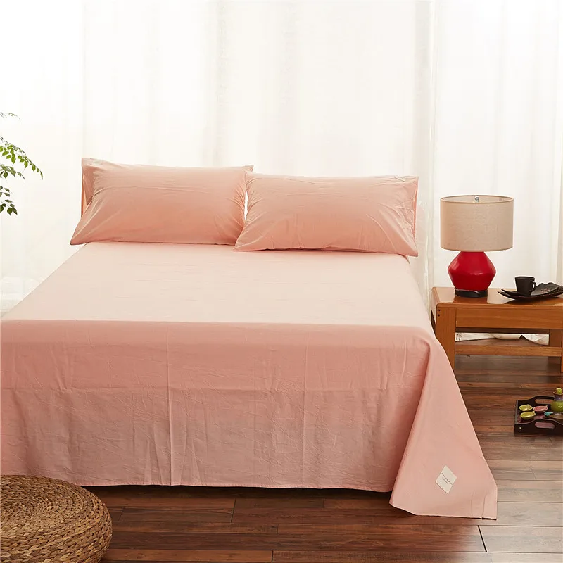 

Light Red Solid Color Bedding Outlet Mattress Cover 3Pcs Bedding Bed Sheet+Pillowcase Bedding 100% Cotton 245X270CM 4 Size Soft