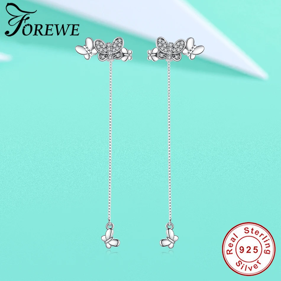 

FOREWE High Quality 925 Sterling Silver Butterfly Earrings with Crystal Zircon Animal Stud Earrings for Women Fashion Jewelry