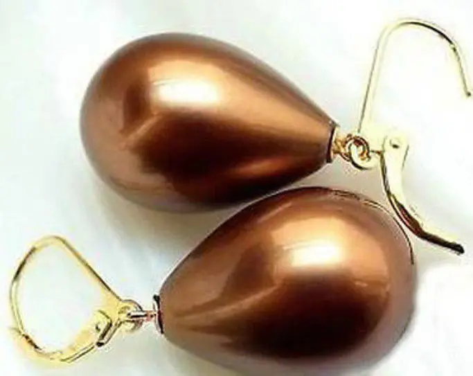 

Hot sale Free Shipping 5PCS >>12X16MM AAA Chocolate South Sea Shell Pearl Drop Earrings