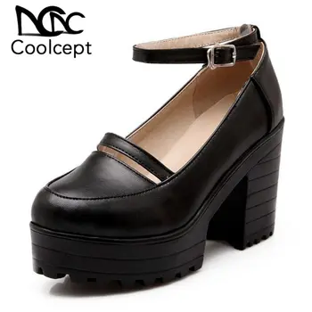 

Coolcept Women Pumps Platform Ankle Strap High Heels Shoes Women Thick Heels Fashion Party Office Ladies Footwear Size 34-39