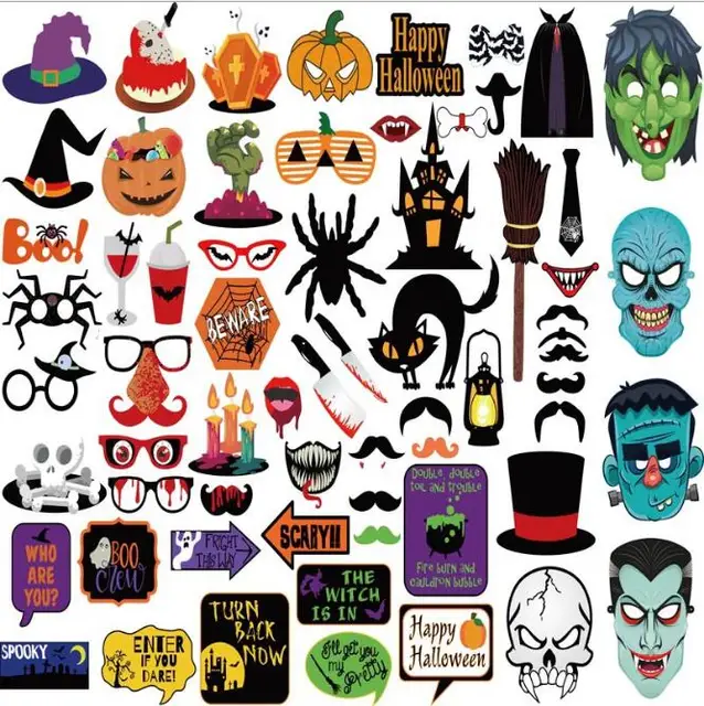 12/14/22/59/66pcs Halloween Party Photo Booth Props Happy Halloween Photo Props Kit for Party Decoration WYQ