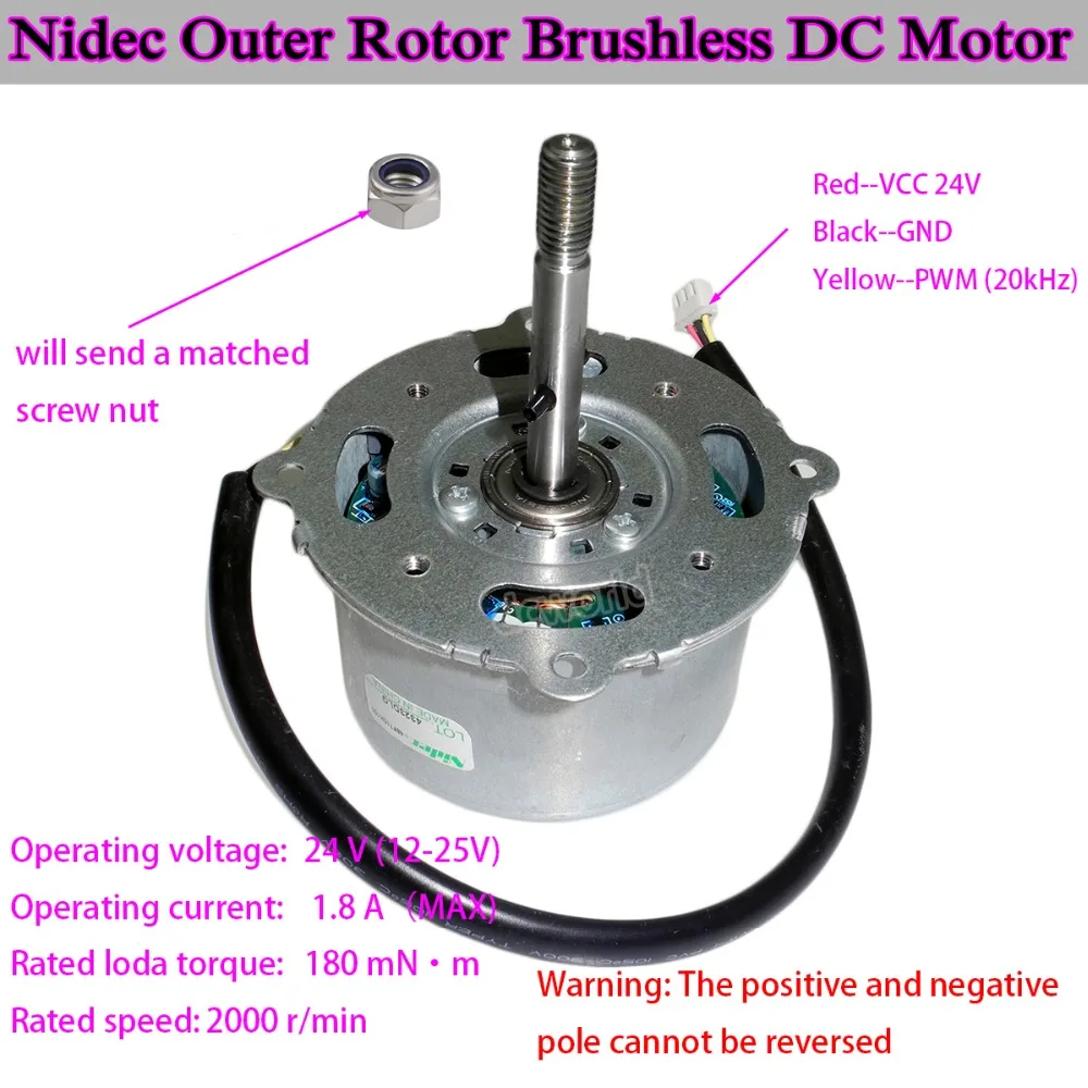 Nidec DC 12V 24V Outer Rotor DC Brushless Motor Dual Ball Bearing