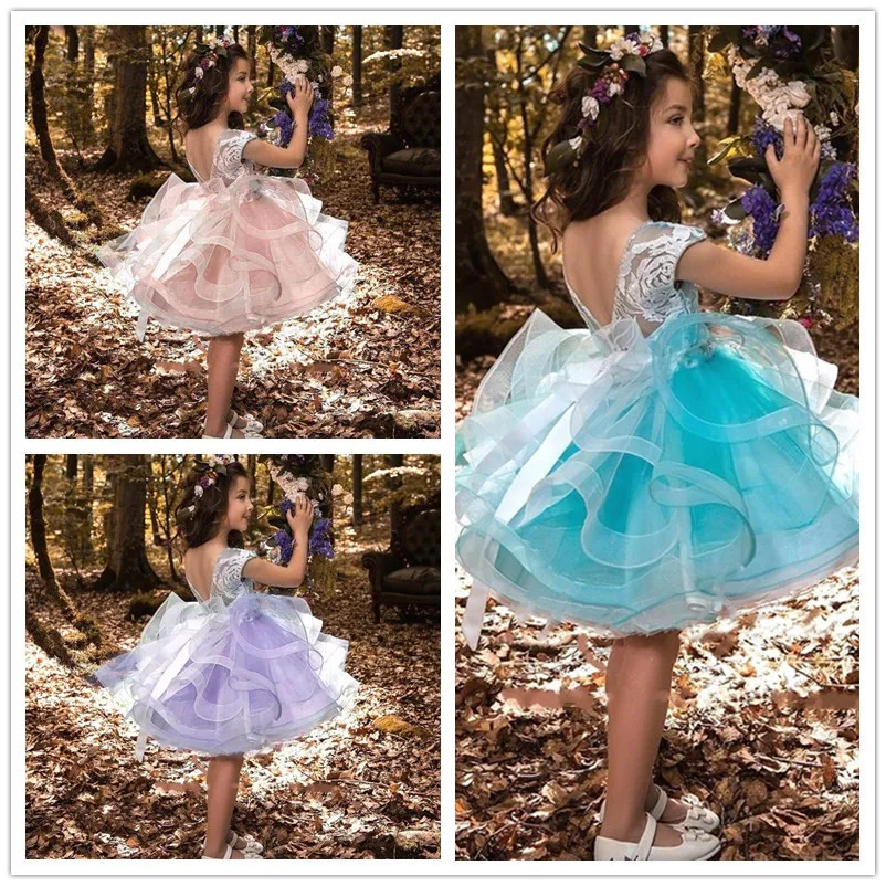 

4-10 Years V-backless Dress for Girls Wedding Ceremony Elegant Ball Gown Kids Dresses For Girls Princess Pageant Formal Clothing