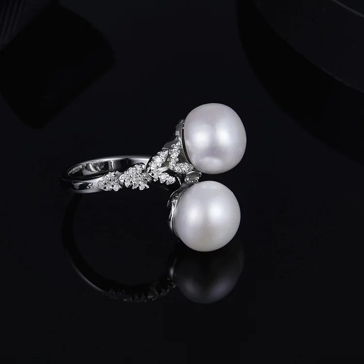 

[MeiBaPJ]Real 925 Sterling Silver Fashion Petal Nature Pearl Ring for Women with AAA High Quality Stones Party Fine Jewelry