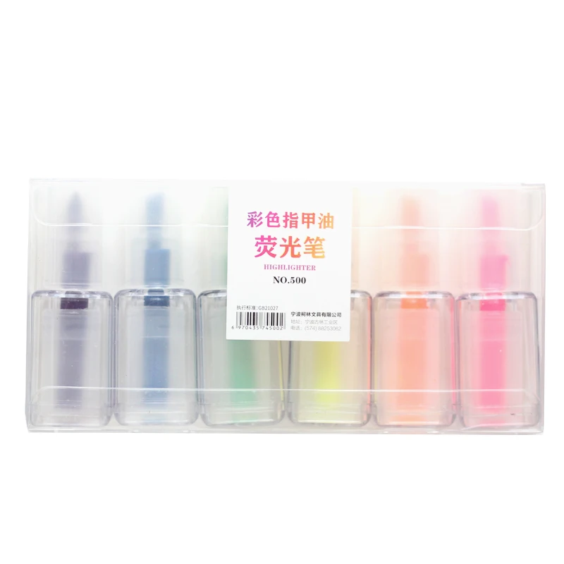 

4 set/Lot Mini Transparent bottle 6 color Highlighter marker pen for drawing spot liner Scrapbook Stationery Office School A6652
