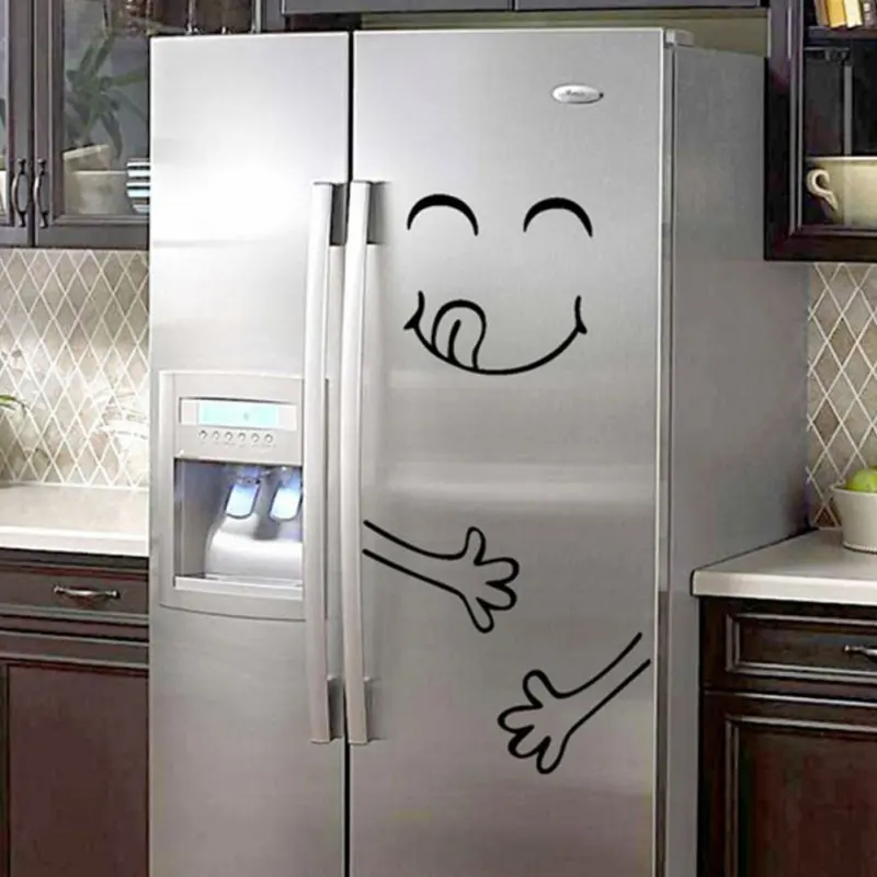 Happy Yummy Face Kitchen Fridge Vinyl Stickers Smiling Cute Fridge Sticker Art Refrigerator Wall Decal Home Decor Art Wall Decal