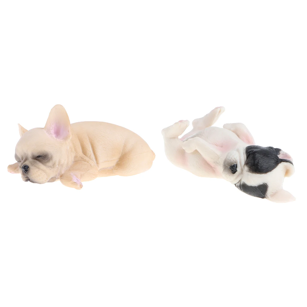 2x Sleeping Little French Bulldog Dog Animals Action Figure Pet Dog Wild/Farm Animal Models Educational Nature Toy