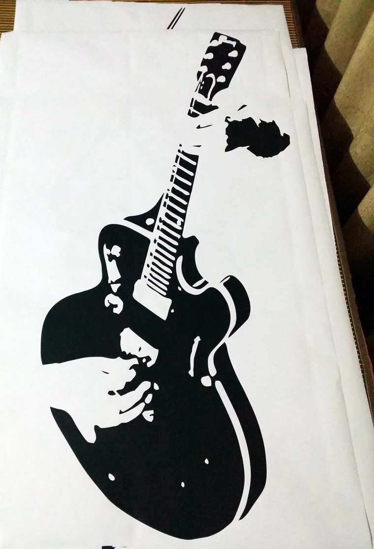 מוצר LARGE GUITAR GUITARIST WALL ART DECAL MURAL STICKER STENCIL VINYL CUT TRANSFER LIVING