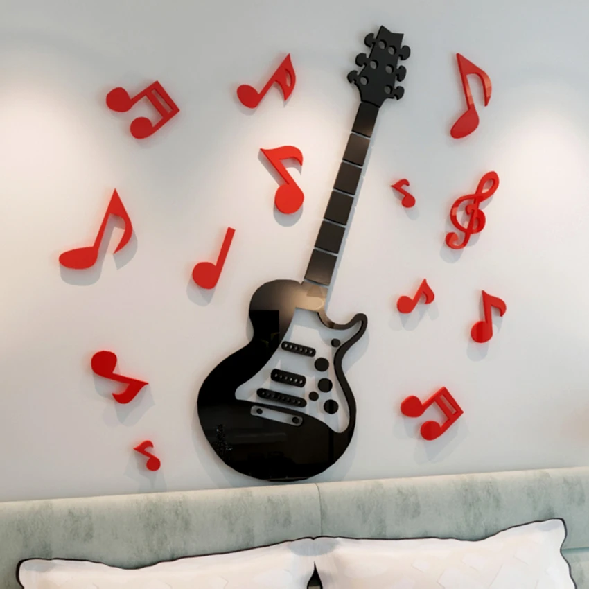 3D cristal Guitarras Adhesivos de pared acrílico Pared de dibujos animados para niños habitación Decoración DIY auto-adhesivo removible pegatinas @ 66