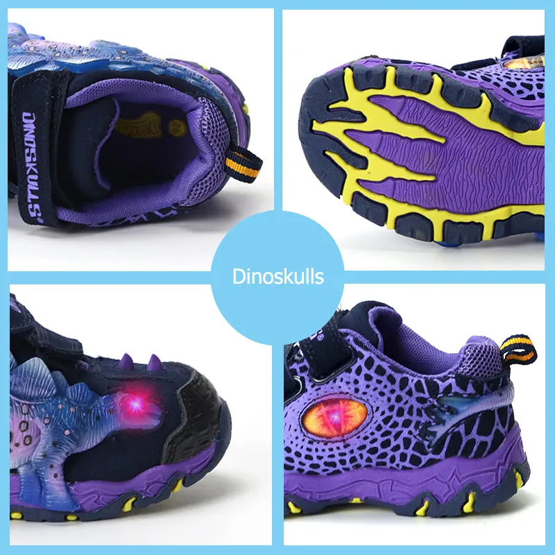 Dinoskulls Boys Light Up Shoes LED Glowing Kids Sneakers 3D Dinosaur Spring Children's Trainers Breathable Leather Tenis Shoes Dinoskulls Boys Light Up Shoes LED Glowing Kids Sneakers 3D Dinosaur Spring Children's Trainers Breathable Leather Tenis Shoes