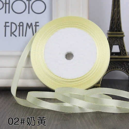 25 Yards/roll) Satin Ribbon Gift Packing Christmas Decoration Diy Ribbons Handmade Bow Craft Ribbons Card Gifts Wrapping 6mm - Цвет: Cream yellow