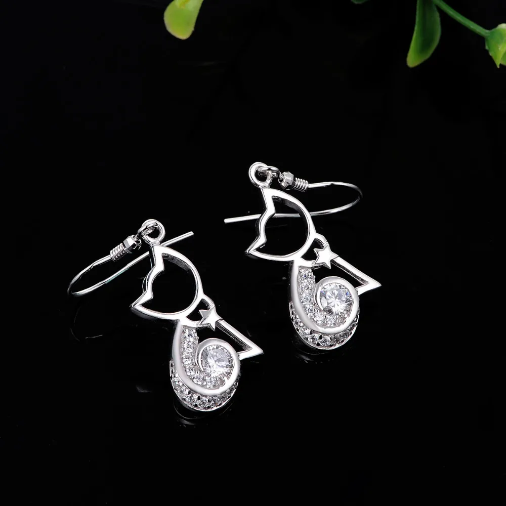 SDA Cute 925 Sterling Silver Dangle Earrings for Women, Cat Design Anniversary For Party Wedding