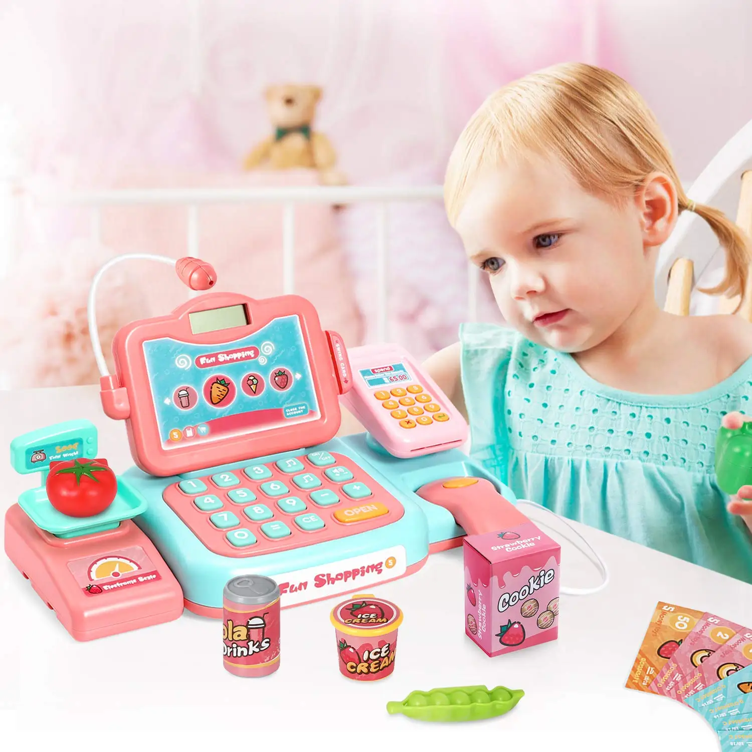 Прочная кассовая игрушка ролевая игра обучающая со сканером звуком музыкой