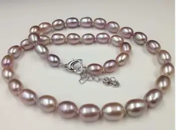 

Women Gift Freshwater Stunning 7-8mm rice purple real freshwater pearl strand NecklaceGenuine Selling Huge