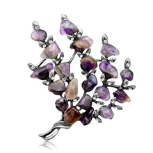 Ретро Серебряные хрустальные броши растительное дерево булавки для женщин цветочный цветок вечерние букет шарф нагрудные булавки Фиолетовый аметист камень ювелирные изделия