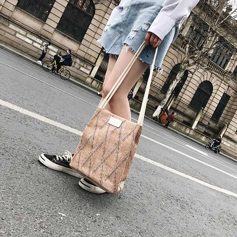 New Summer Beach Women Handbag INS Popular Female Casual Straw Bags Large Lady Travel Shoulder Bag Handmade Knitted Tote SS3344 (11)
