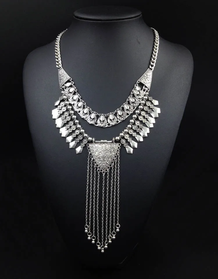 2016 Newest fashion jewelry long tassels sliver statement necklace