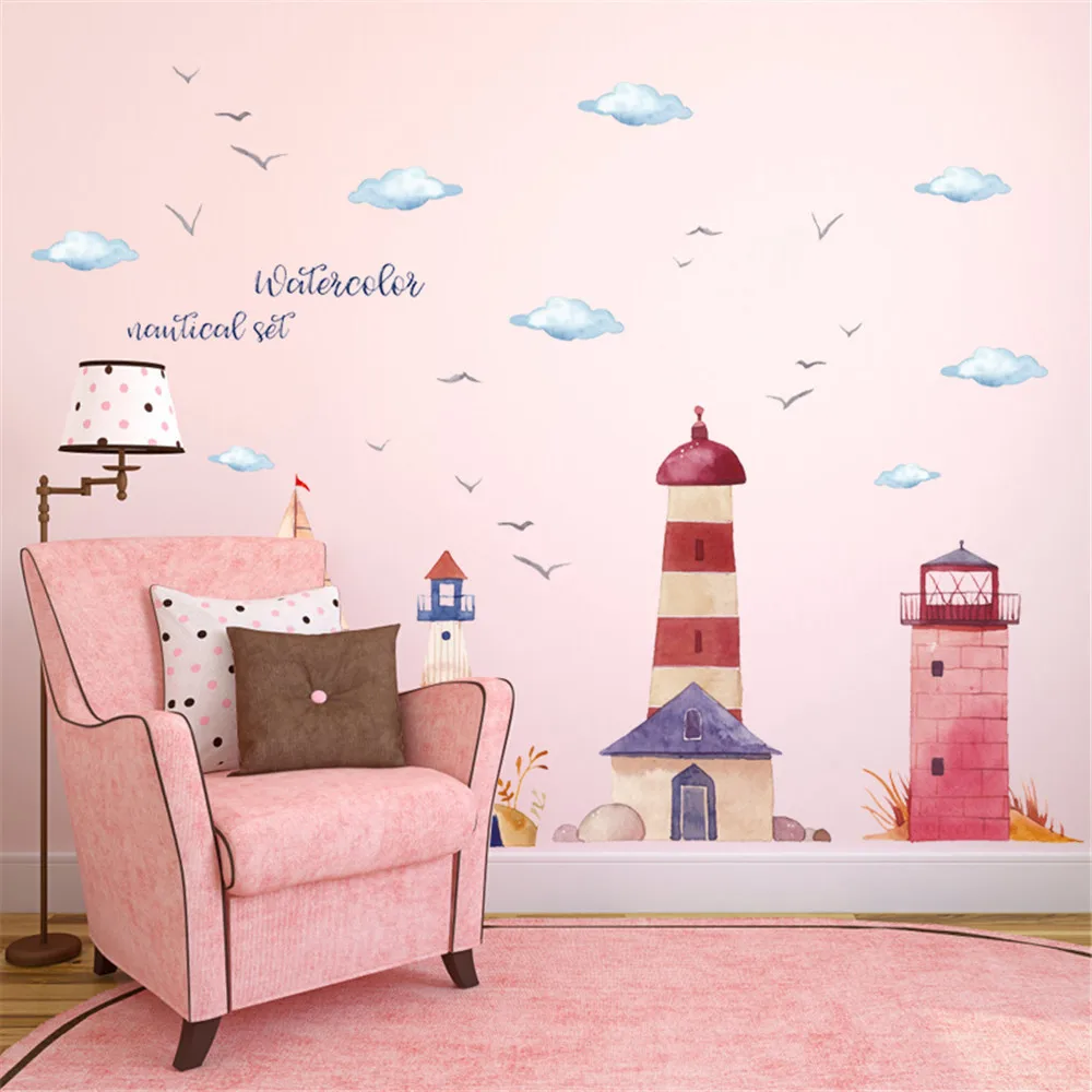 

ISHOWTIENDA Seagull Lighthouse DIY Wall Sticker Home Shop Windows Decals Decor Removable