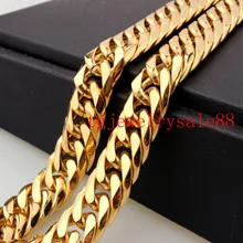 13 мм широкий топ золотой двойной Снаряженная кубинская звено цепи мужские женские нержавеющая сталь браслет или ожерелье 7-40 дюймов