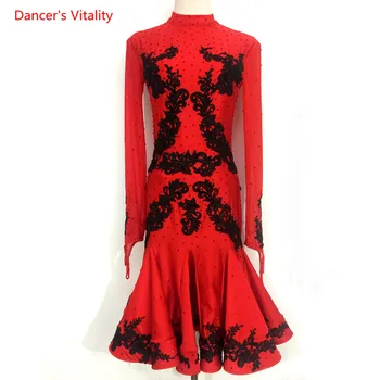 

Kids Latin Dance Dress Senior Embroidery Clothing Women/Girls Latin Ballroom Walzte Tango Dance Stage Performance Clothing