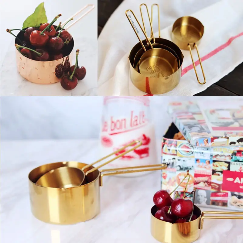 4Pcs/SET  Luxury Stainless Steel Measuring Cups Copper Plated Kitchen Measuring Tools