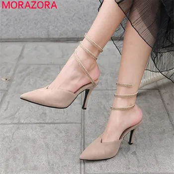 

MORAZORA 2019 hot sale women gladiator sandals suede leather summer shoes sexy stiletto high heels shoes woman party shoes lady