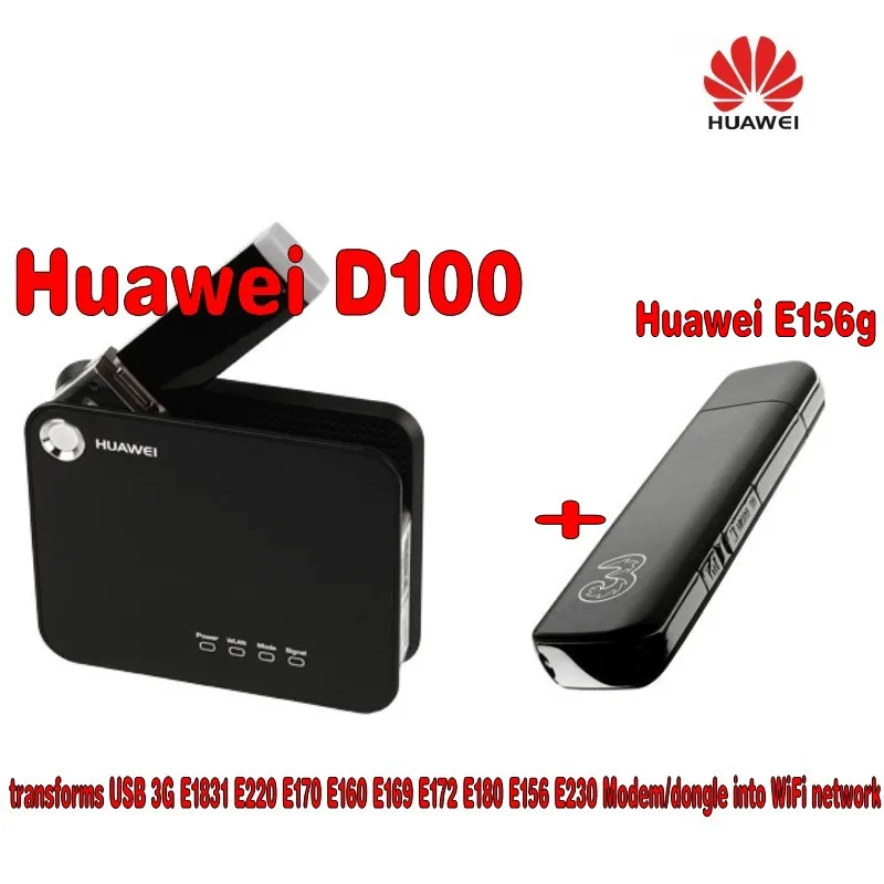 BLACK UNLOCKED Huawei D100 Mobile Broadband WiFi Router+Huawei E156g 3G