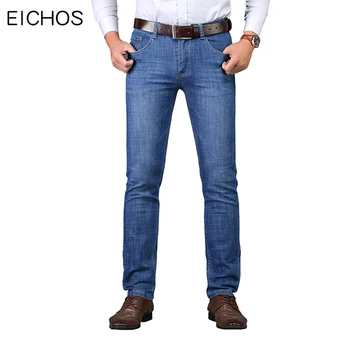 

Men Jeans Pants 2019 Luxury Brand Men Jeans Stretch Style Light Blue Summer Straight Work Pant Casual Cotton Male Denim Overalls