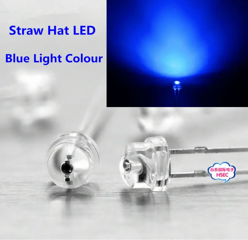 

Free shipping 1000pcs 5mm (4.8mm) Straw Hat LED Blue Light Emitting Diode 5MM Blue Colour LED emitting diode