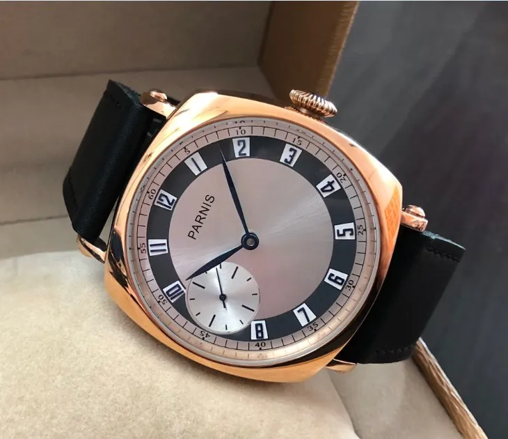 45 мм PARNIS blue hand asian 6497 17 jewels механические ручной Ветер движение Мужские часы розовое золото цвет корпус pa125-p8