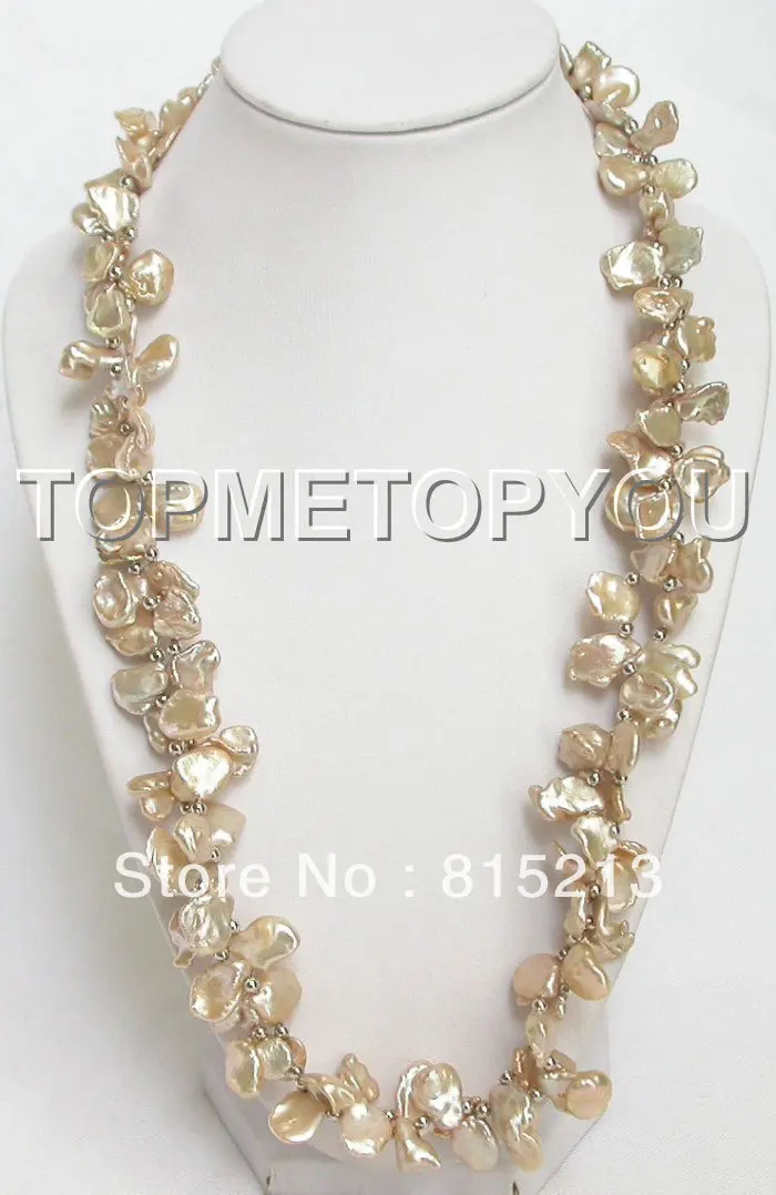 

ddh00949 2strands Champagne Baroque Reborn Keshi pearls necklace