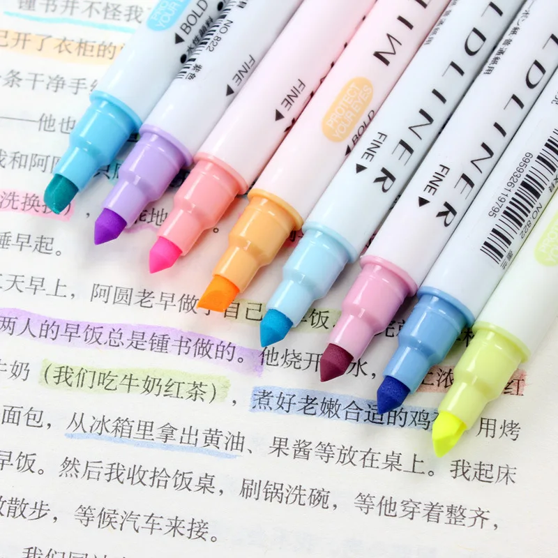 Coloffice 1PC Double-Head Highlighter Student Color Pens Key Line Marking Pen Oblique Head Graffiti Marker Pen Kids Stationery