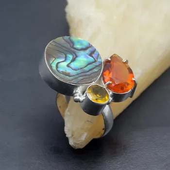 

Special Jewelry Natural Abalone Shell Topaz925 Sterling Silver Color Band Ring Size 9 H88