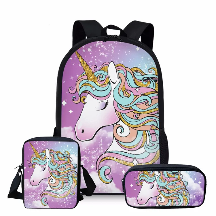 FORUDESIGNS Cartoon Horse School Backpack Set for Teenage Girls Boys Student Kids Orthopedics Bagpack Children Satchel Enfant - Цвет: Z3478E-C-K