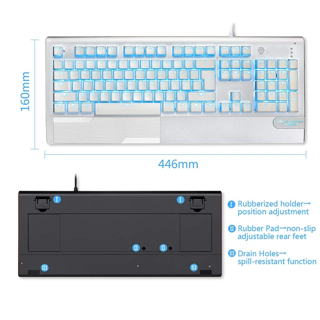 Clavier Gaming mécanique X1000, panneau métallique USB filaire, avec repose- poignet, clavier rétroéclairé LED et interrupteur bleu - AliExpress