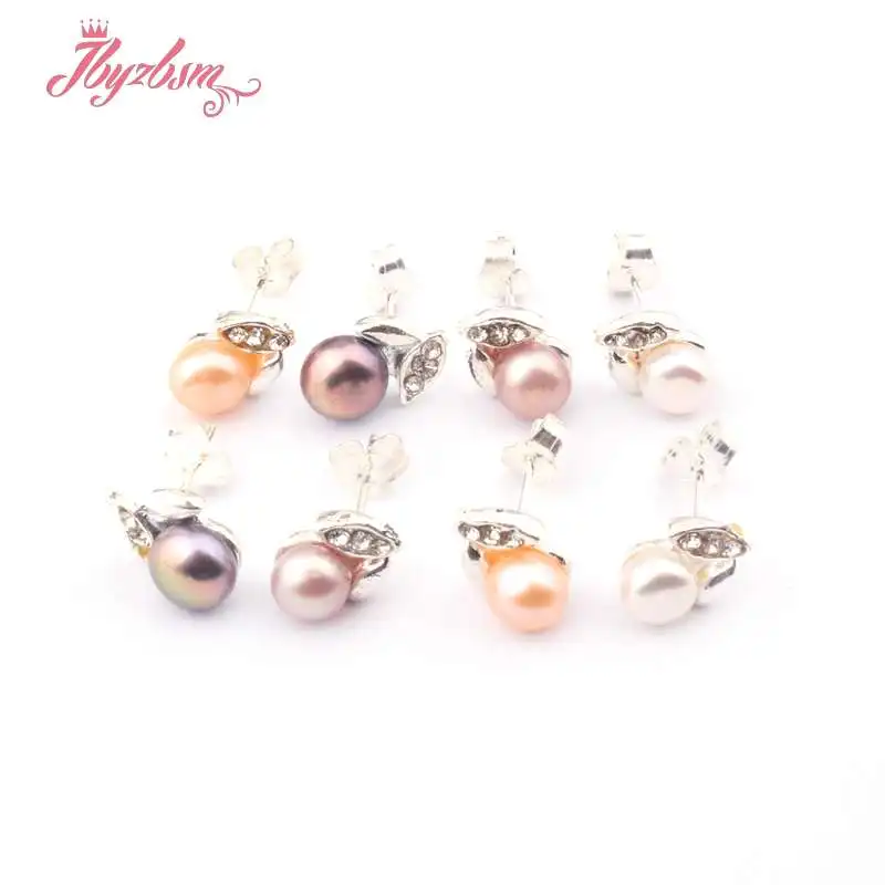 10 mm round Freshwater Pearl Silver Dangle Crochet Cristal Boucles d/'oreilles Fashion Jewelry