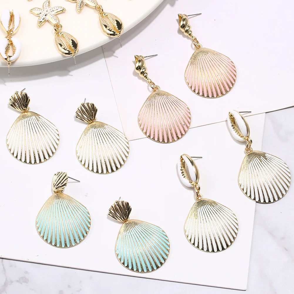 

Artilady Multi Color Shell Dangle Earrings for Women Gold Color Conch Starfish Drop Earrings Summer Jewelry Gift Drop Shipping