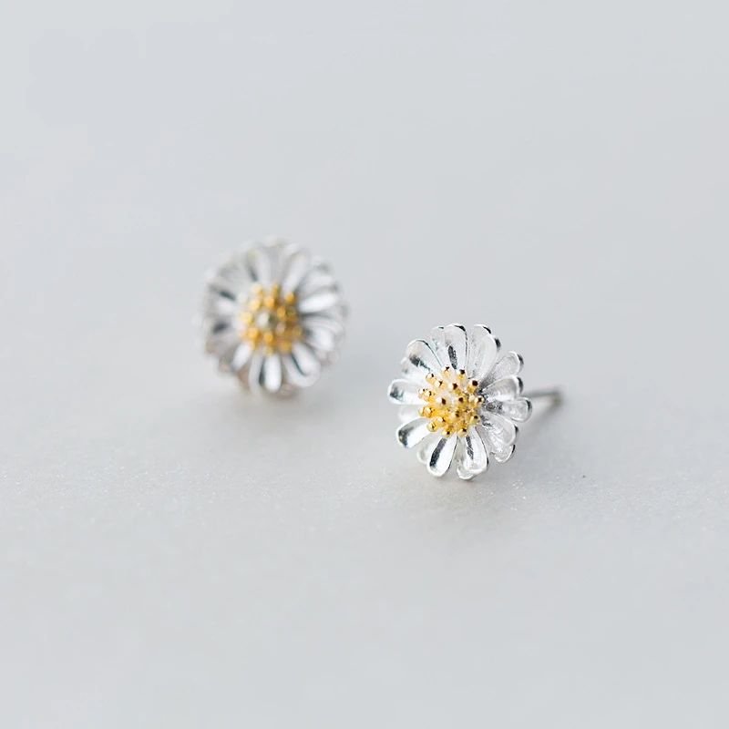 Daisies Pure 925 Sterling Silver Cute Daisy Flower Enamel Stud Earrings