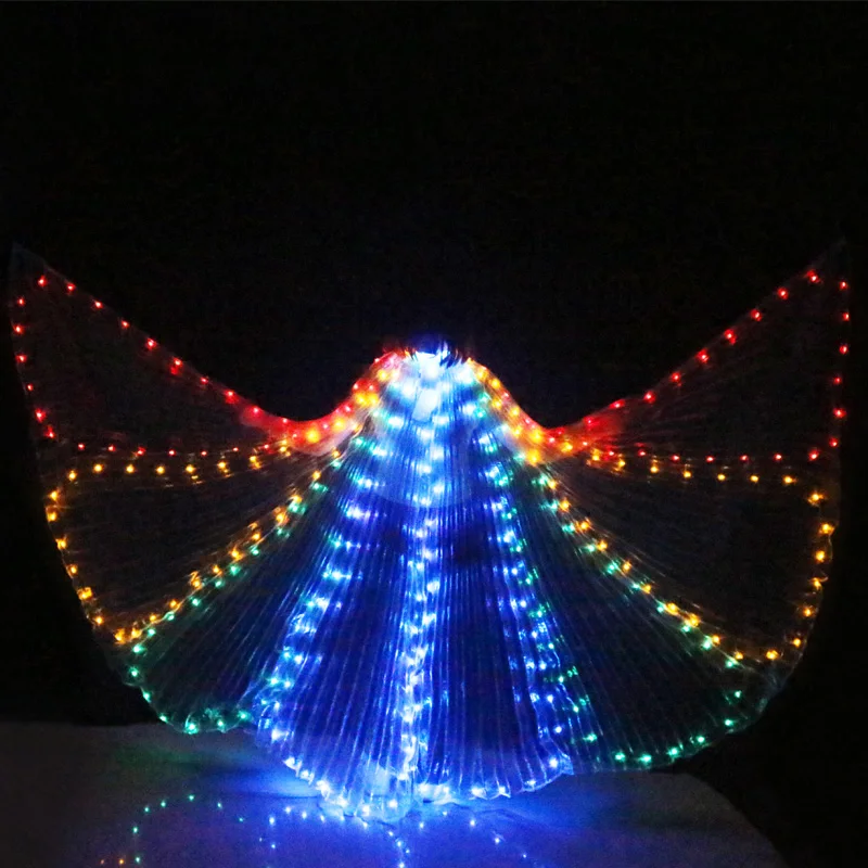 Красочные живота костюм для танцев светодиодный крылья танцевальные аксессуары девушки светодиодный крылья костюм светодиодный крылья бабочки с палкой