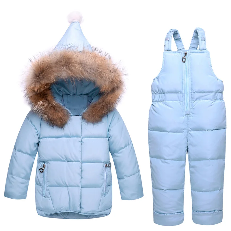 IYEAL/детская одежда для русской зимы; детский лыжный костюм; парка; пуховик+ комбинезон; комплекты одежды для девочек; плотная теплая детская верхняя одежда - Цвет: Небесно-голубой