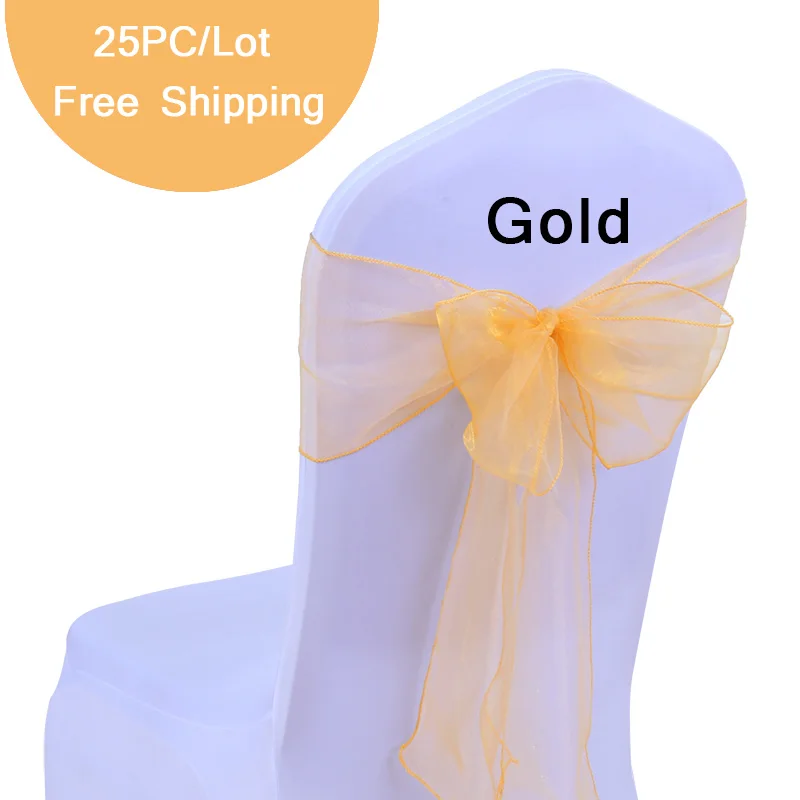25PC/Lot Wedding Chair Sash Popular Cheap Organza Chair Sash Bow for