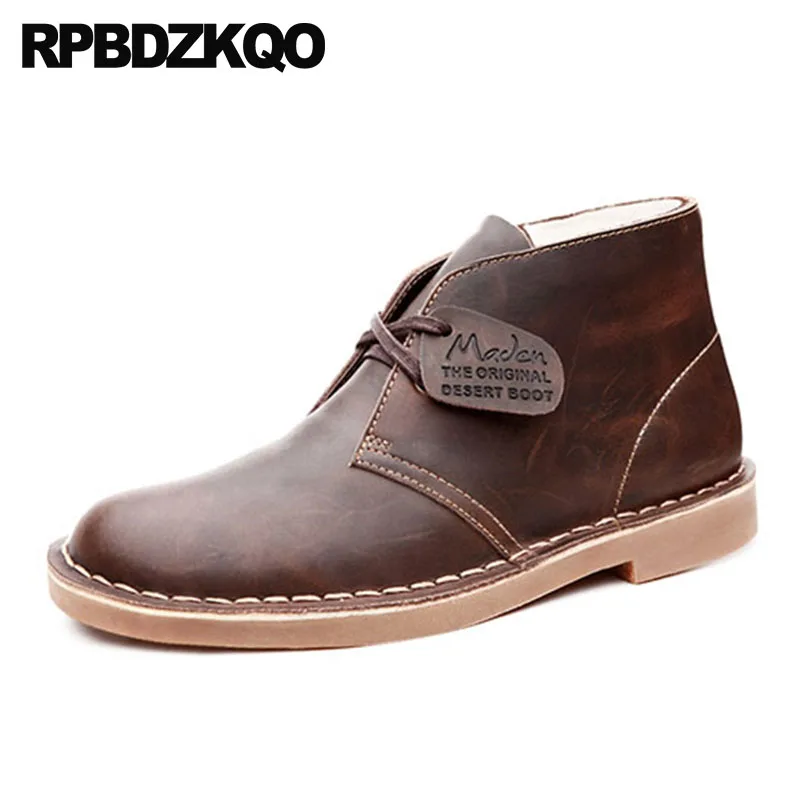 

shoes warm runway full grain leather chunky military brown lace up designer retro combat boots army men winter faux fur booties