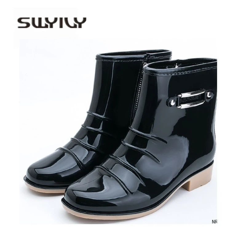 

SWYIVY Rainboots British Style Rain Boots Men 2016 Summer Fashion Zipper Short Boots 39-44 Plus Size Water Shoes Male Waterproof