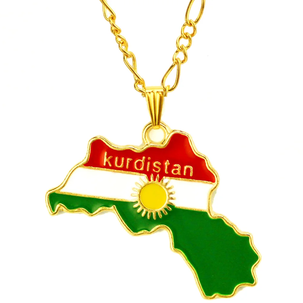 

Kurdistan Region Map Pendant Necklaces Chain 45cm/60cm,Gold National Flag of Kurdish Jewelry For Women Men