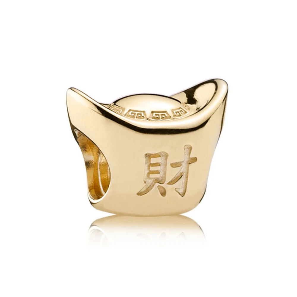 

CHAMSS 2018 Winter New 100% S925 Sterling Silver Gold Ingot 14K Gold Charm Woman Jewelry Christmas Gifts Free Shipping 750823