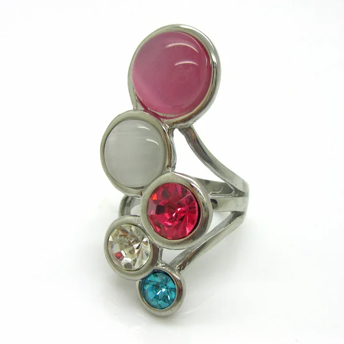 2016 New Style Pink/Blue/White Round Opal Ring Gold Color High-grade Fashion Delicate And Charming Woman Rings Wholesale